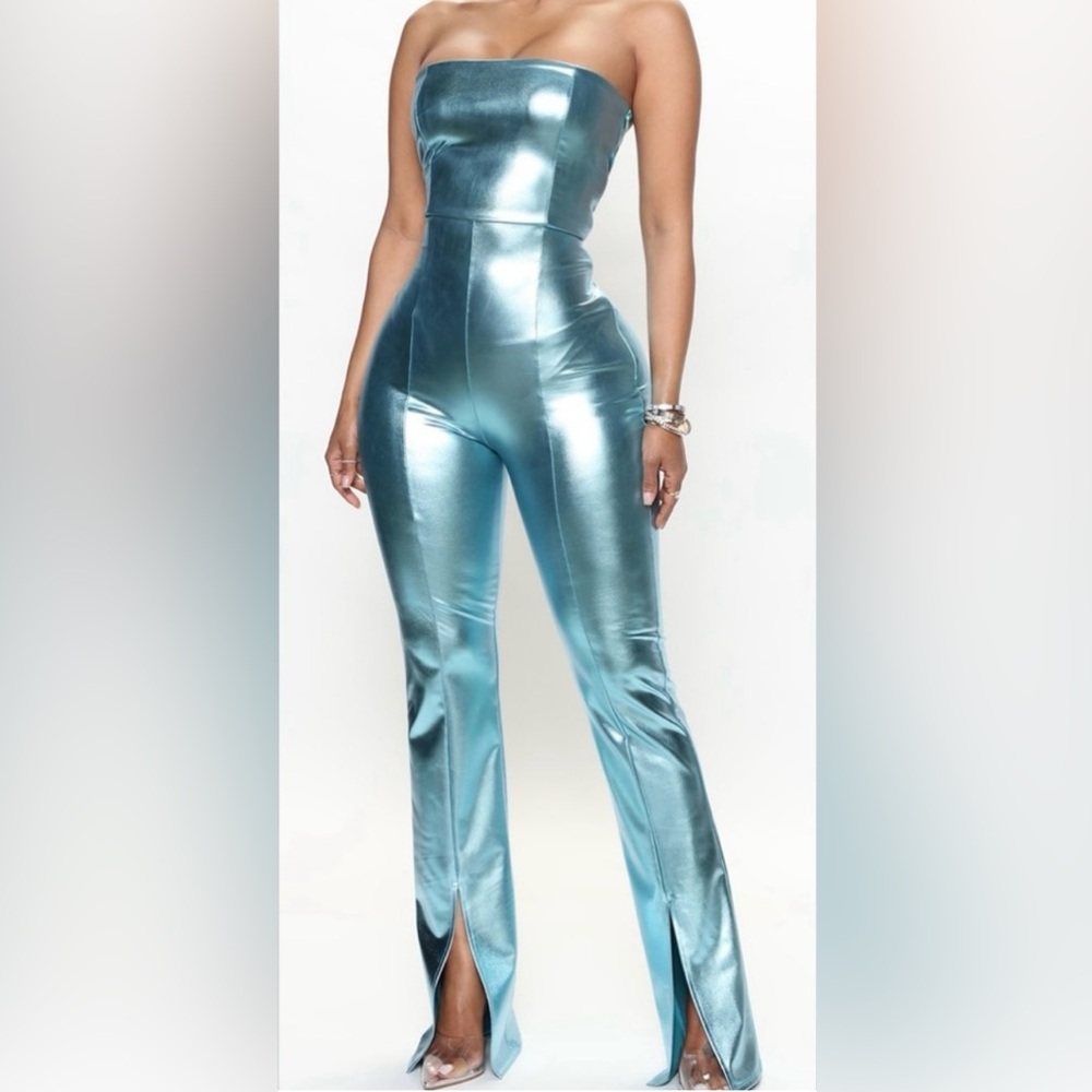 Fashion Nova Shimmering Blue Jumpsuit
